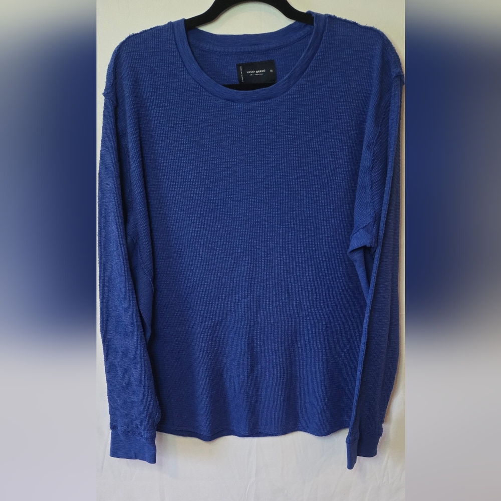 3/$25! Lucky Brand Men's Blue 100% Cotton Therma Knit Crew Shirt Size XL
